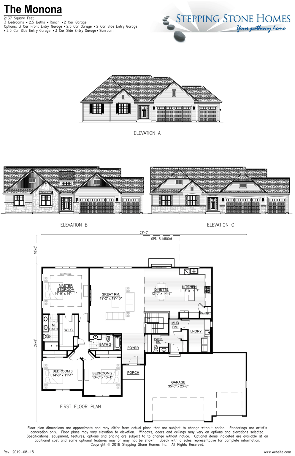 Monona Model Home Floor Plan 2.5 Car Garage