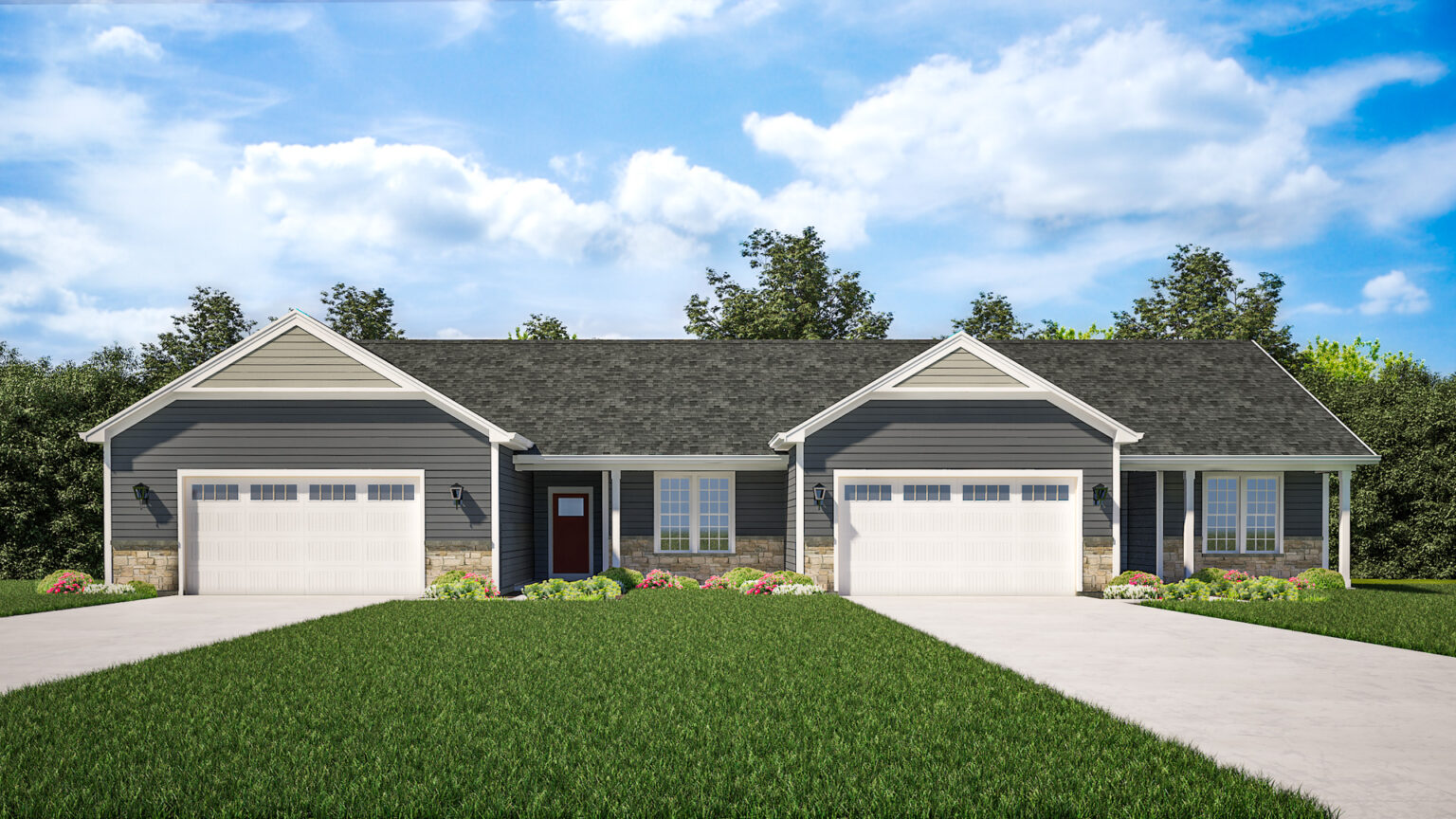 Aspen Cedar Duplex Home Model Rendering by Stepping Stone Homes