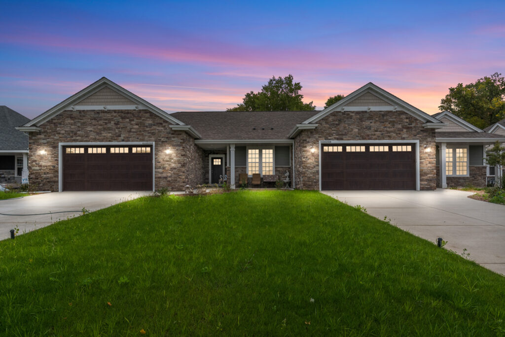 Aspen Cedar Duplex at Dusk by Stepping Stone Homes