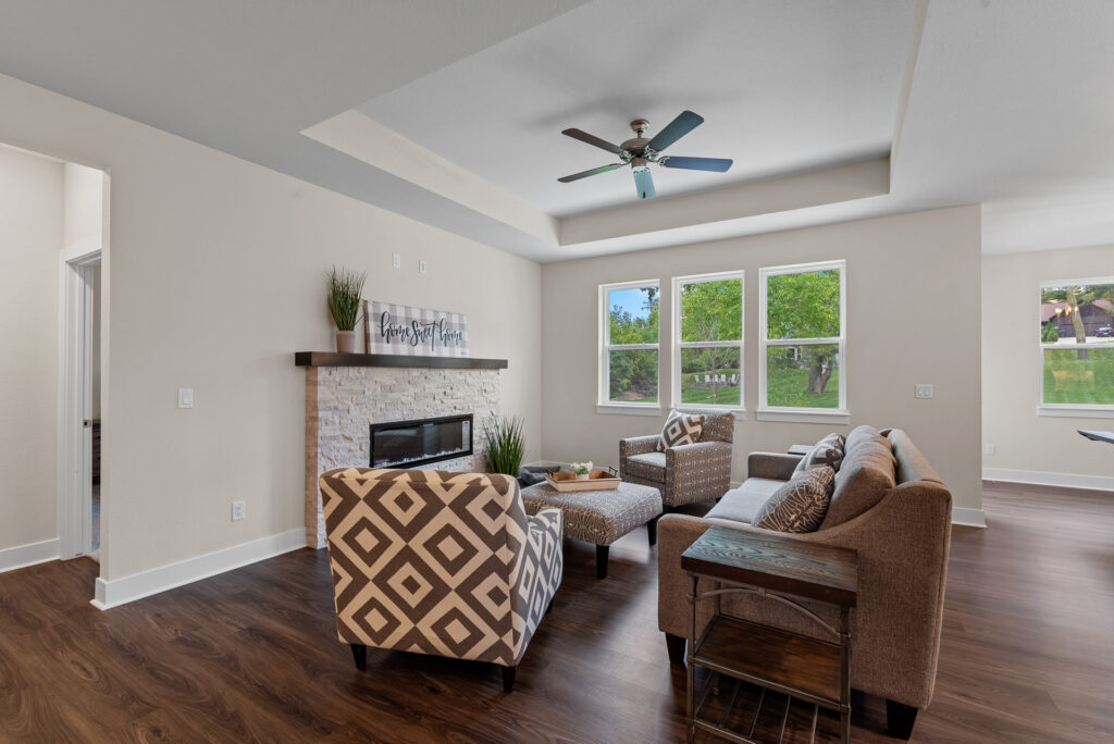 Aspen Cedar Duplex Living Room by Stepping Stone Homes