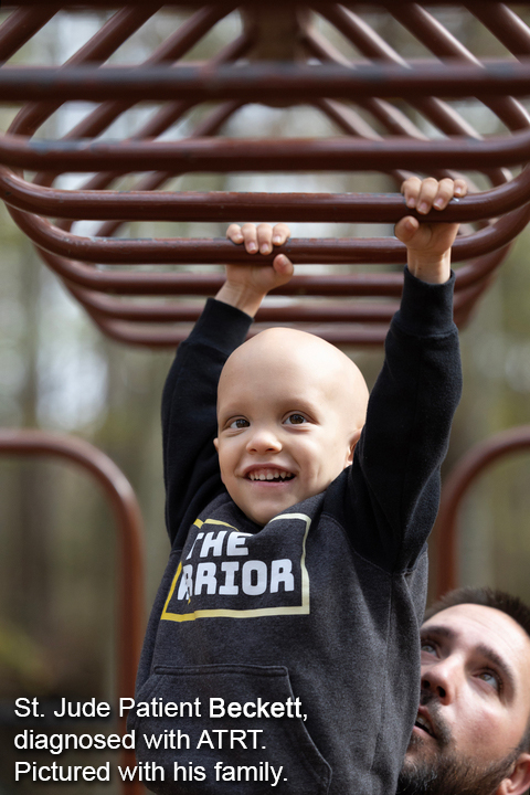 St. Jude Patient Beckett, diagnosed with ATRT. Pictured with family.