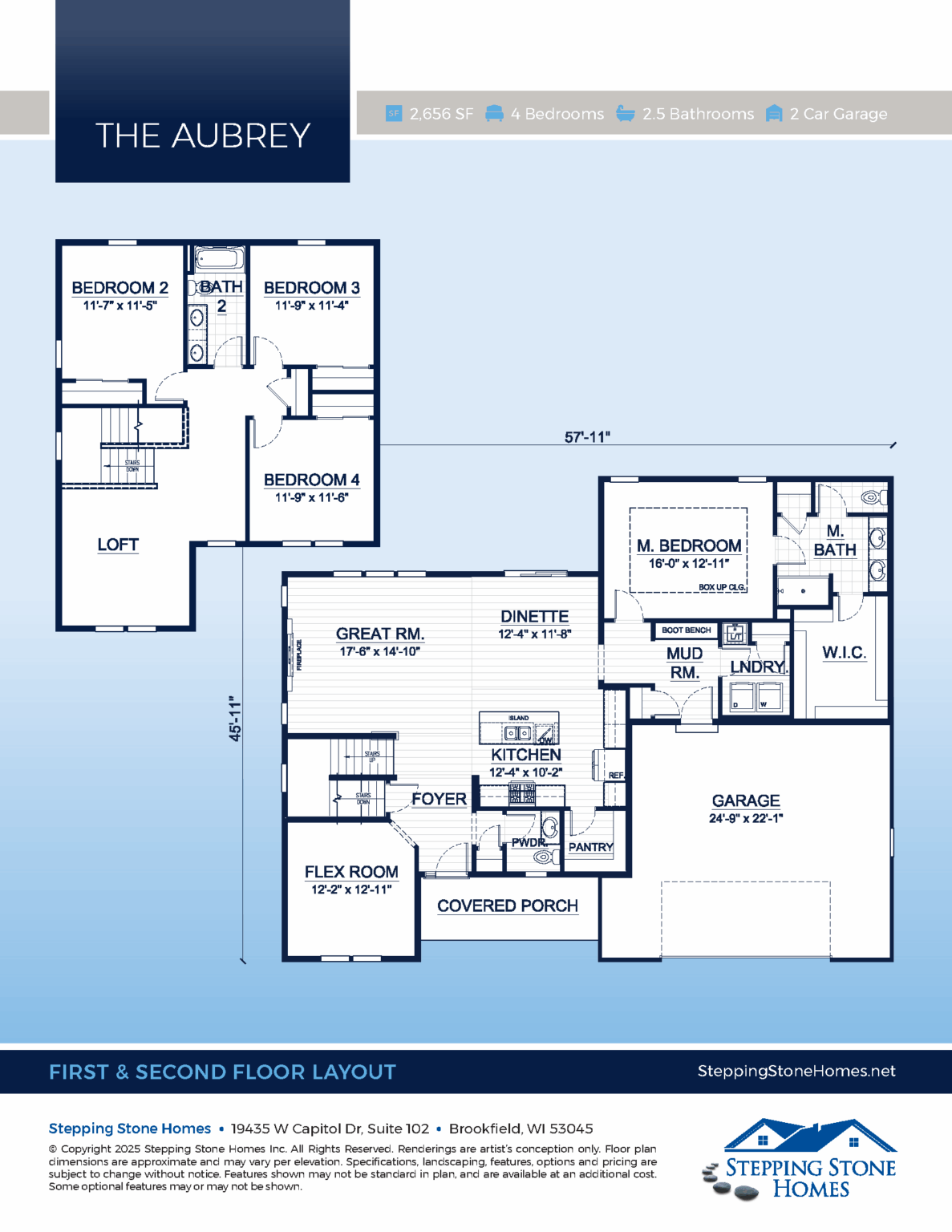 Aubrey 2 Story Home Floor Plan Stepping Stone Homes