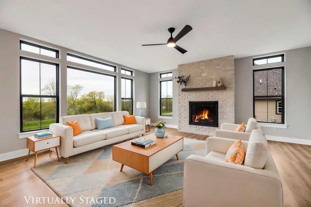 The Jude Two-Story Home Plan Great Room Virtually Staged