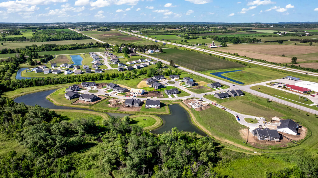 Aerial View of the Villas at Morning Meadows New Duplex Community in Jackson WI