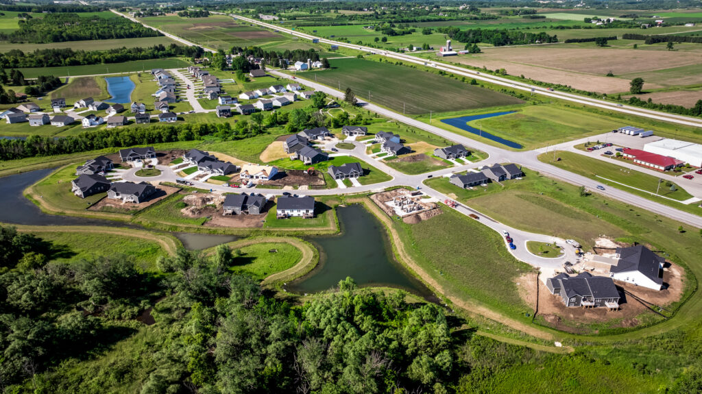 Aerial View of the Villas at Morning Meadows New Duplex Community in Jackson WI