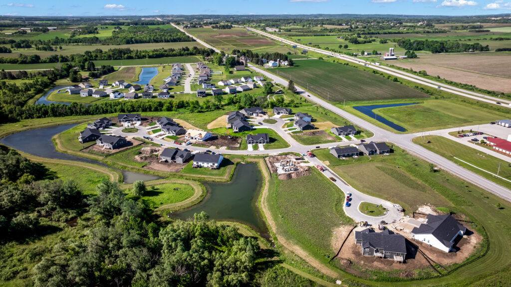 Aerial View of the Villas at Morning Meadows New Duplex Community in Jackson WI