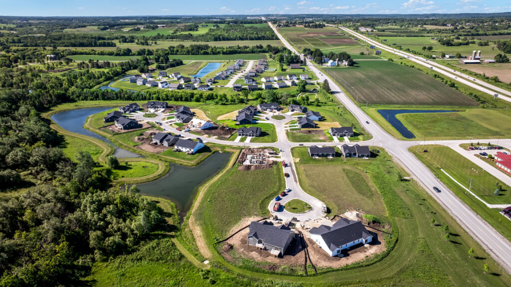 Aerial View of the Villas at Morning Meadows New Duplex Community in Jackson WI