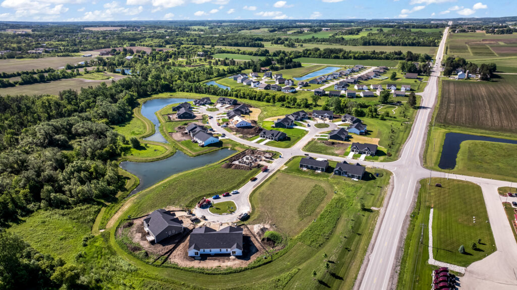 Aerial View of the Villas at Morning Meadows New Duplex Community in Jackson WI