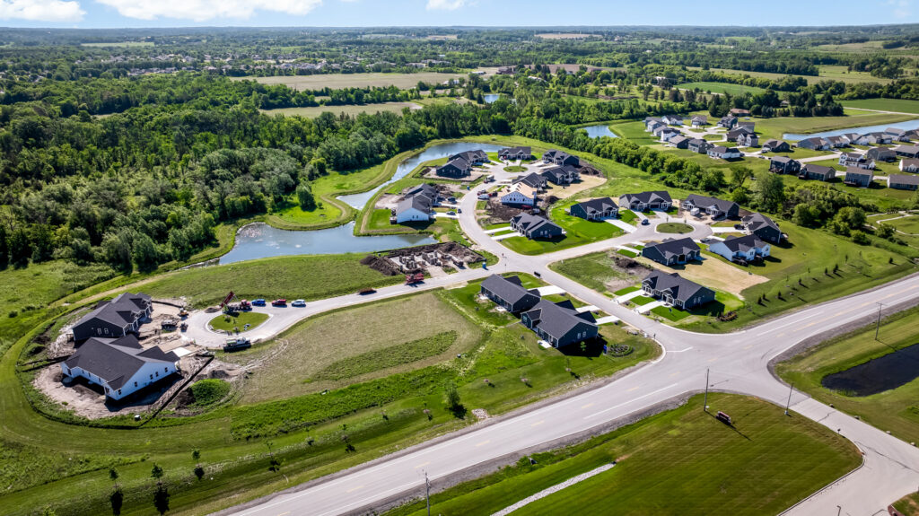 Aerial View of the Villas at Morning Meadows New Duplex Community in Jackson WI