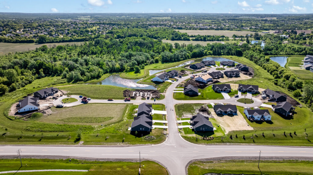 Aerial View of the Villas at Morning Meadows New Duplex Community in Jackson WI