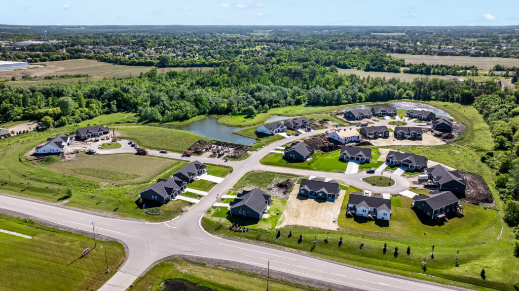 Aerial View of the Villas at Morning Meadows New Duplex Community in Jackson WI