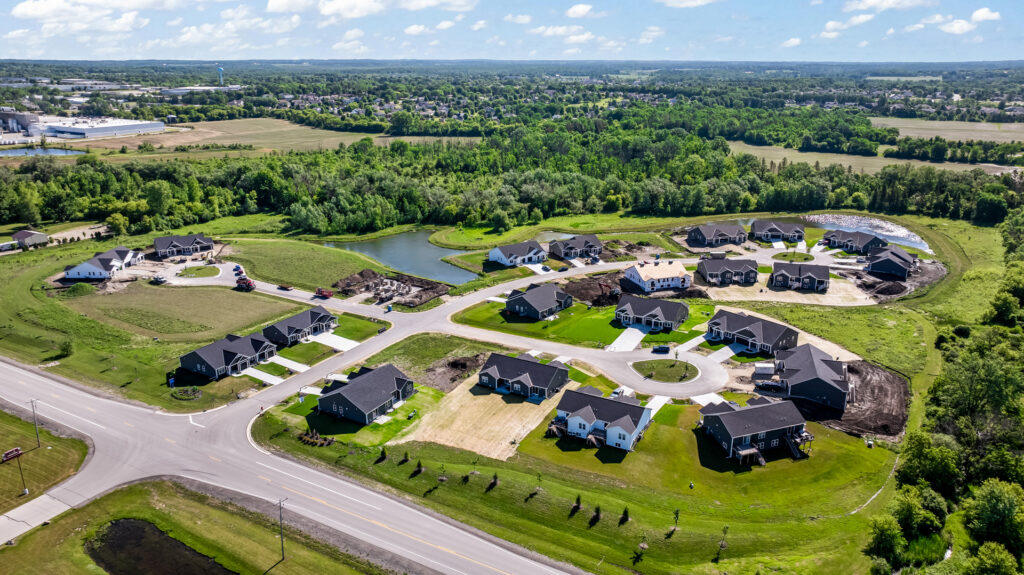 Aerial View of the Villas at Morning Meadows New Duplex Community in Jackson WI