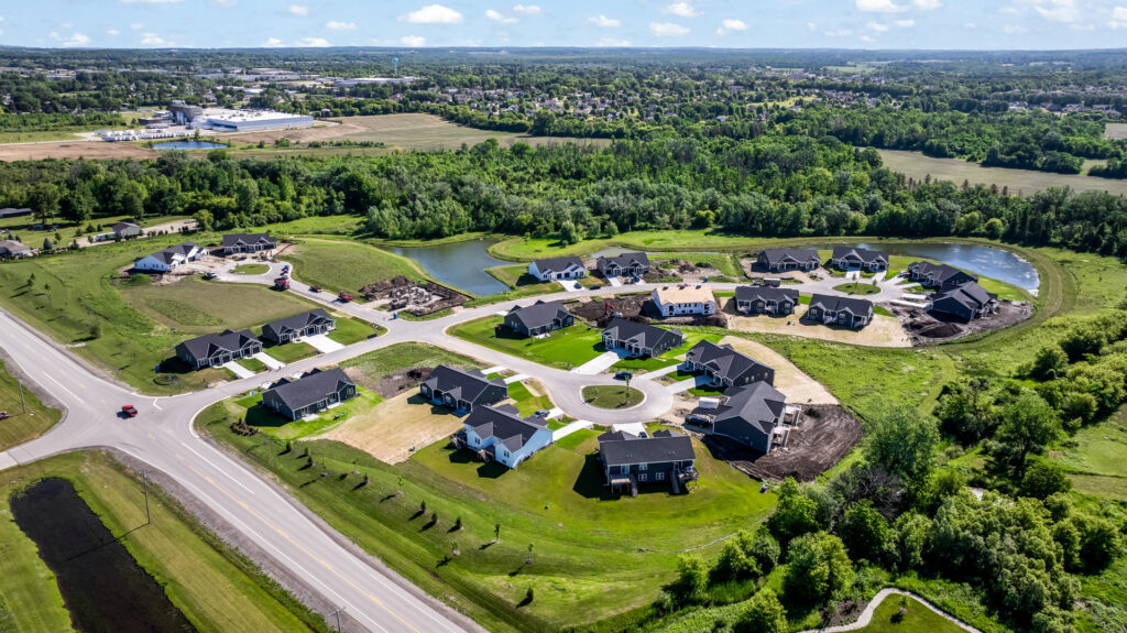 Aerial View of the Villas at Morning Meadows New Duplex Community in Jackson WI