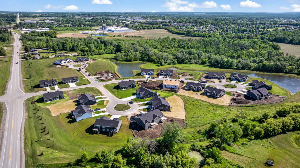 Aerial View of the Villas at Morning Meadows New Duplex Community in Jackson WI