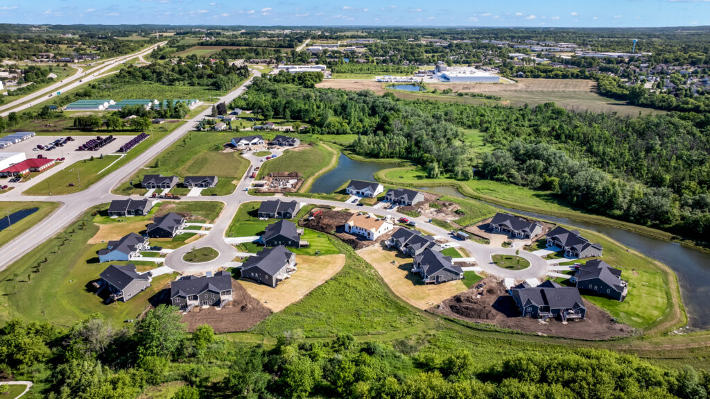 Aerial View of the Villas at Morning Meadows New Duplex Community in Jackson WI