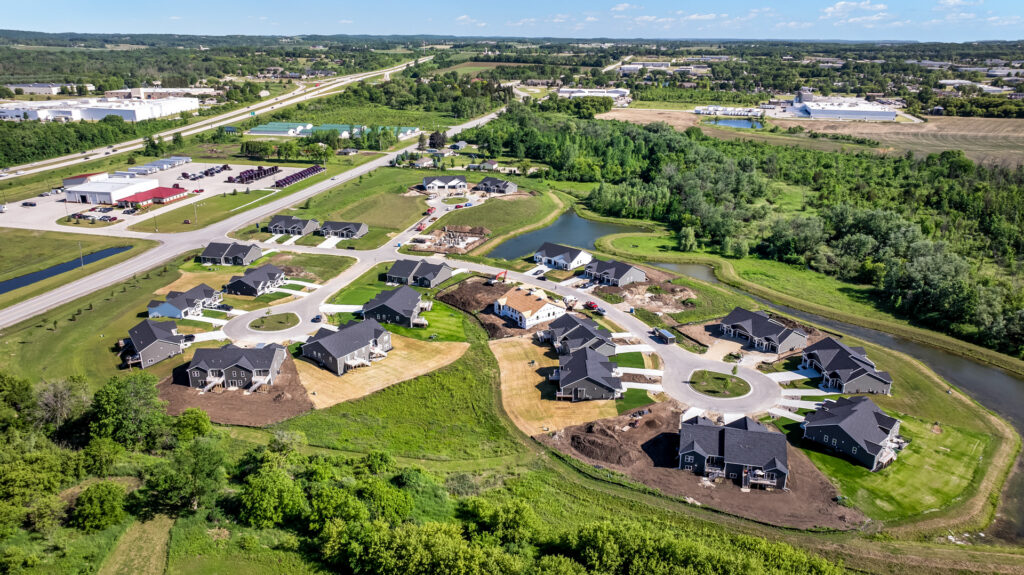 Aerial View of the Villas at Morning Meadows New Duplex Community in Jackson WI