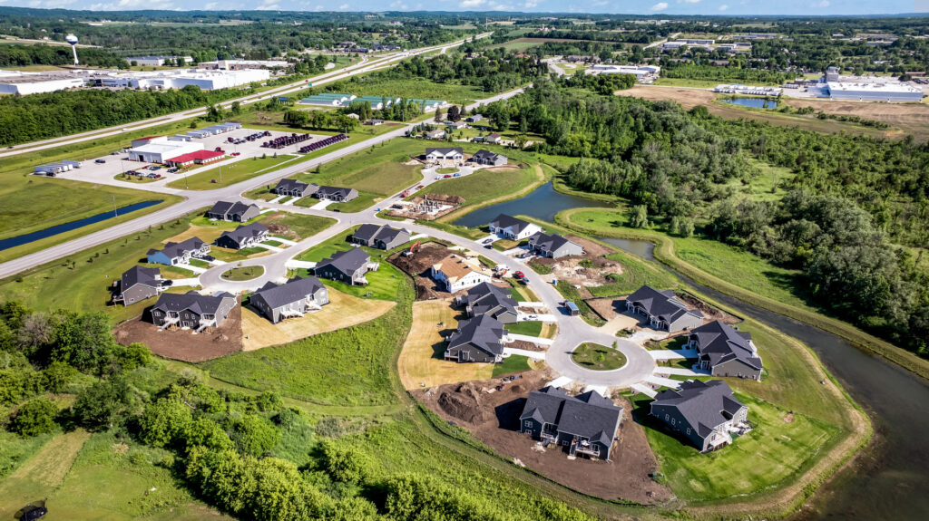Aerial View of the Villas at Morning Meadows New Duplex Community in Jackson WI