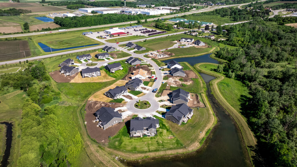 Aerial View of the Villas at Morning Meadows New Duplex Community in Jackson WI