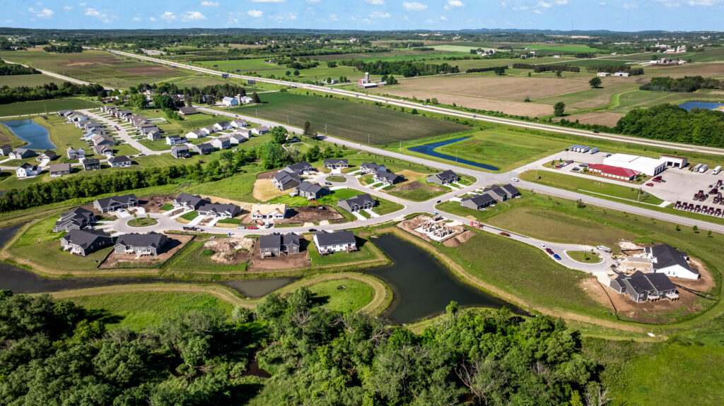 Aerial View of the Villas at Morning Meadows New Duplex Community in Jackson WI