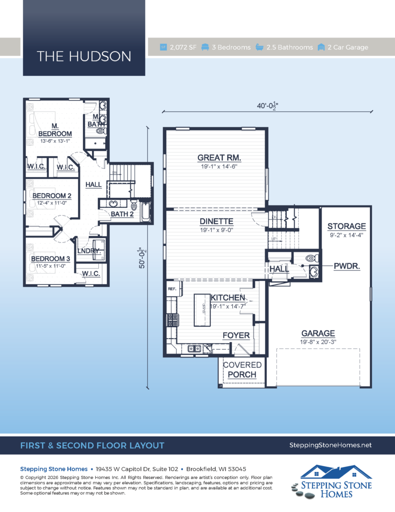 The Hudson 2-Story Home Floor Plan by Stepping Stone Homes