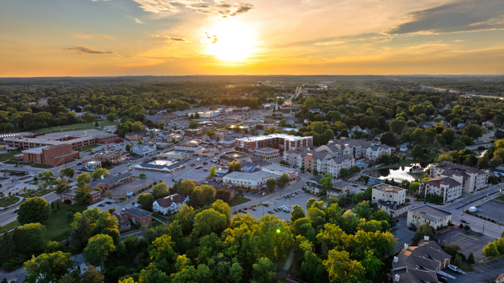 Aerial View of Menomonee Falls WI at Dusk