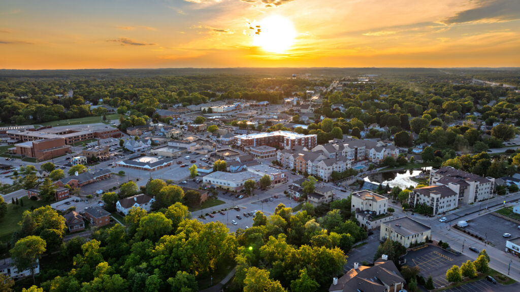 Aerial View of Menomonee Falls WI at Dusk