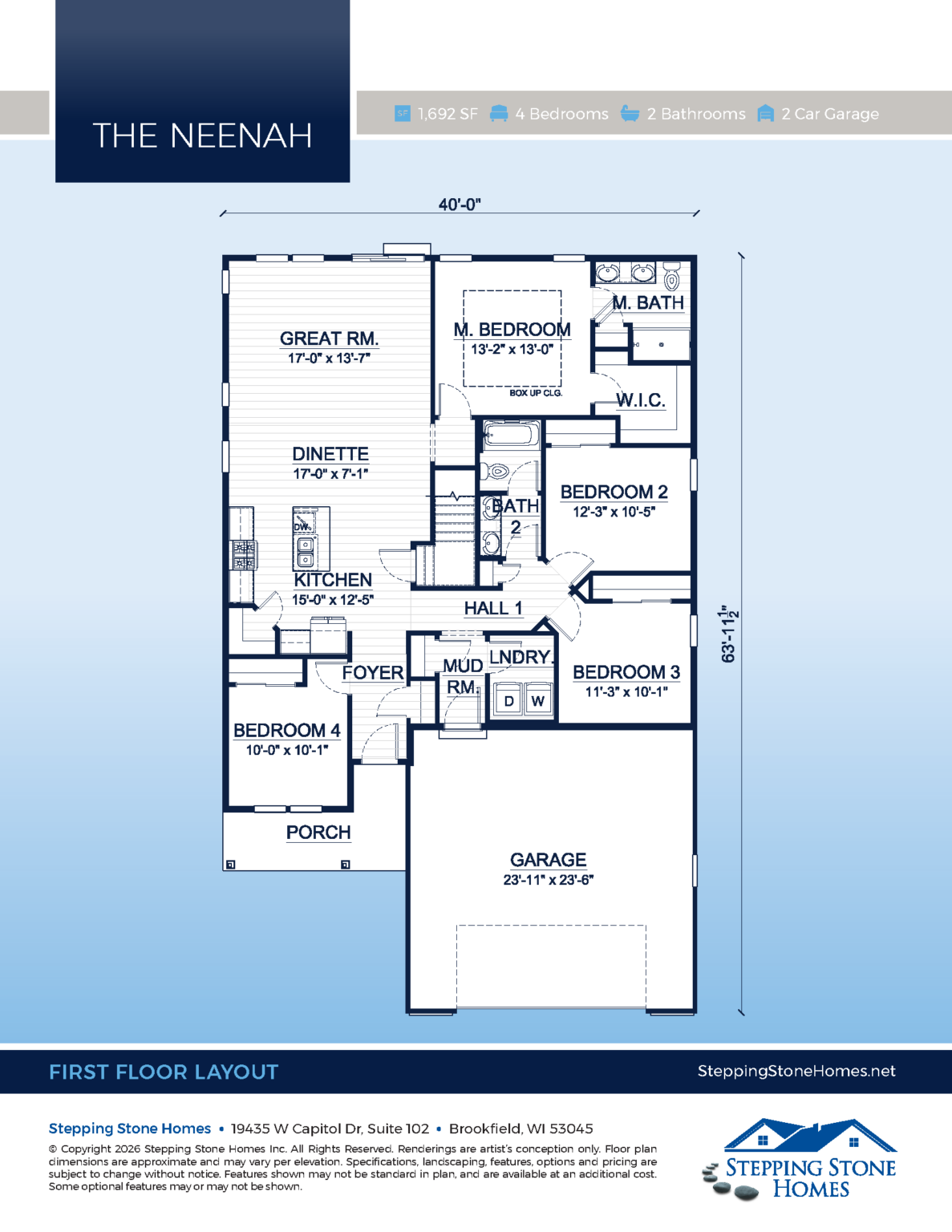 The Neenah Ranch Home Floor Plan by Stepping Stone Homes