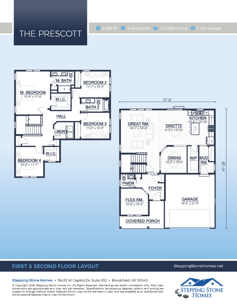 The Prescott 2-Story Home Floor Plan by Stepping Stone Homes